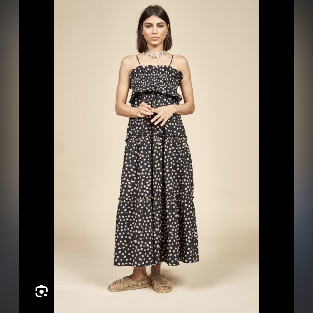 Hunter Bell Black and White Polka Dot Midi Dress